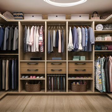 Contemporary Brown Wood Tone Walk-In Closet