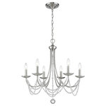Golden Lighting - Mirabella 6 Light Chandelier, Pewter - Reminiscent of vintage Hollywood glamour, Golden Lighting's Mirabella collection dresses the traditional home in high fashion. Graceful sweeping arms with a Pewter finish reveal a sleek silver silhouette. Each piece is accessorized with drapes of crystal-Clear Glass beads and may be stylishly appointed with sheer, hand-wrapped Pearl Chiffon shades (purchased separately).This 6 light chandelier creates a stylish focal point perfect for intimate living and dining areas.