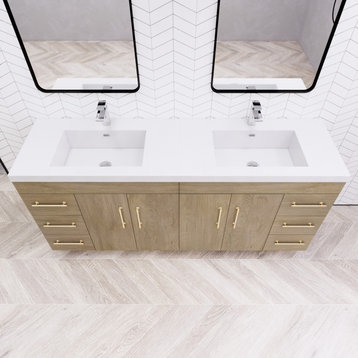 Rosa 72" Double Sink Freestanding Vanity with Reinforced Acrylic Sinks, White Oak