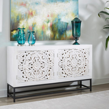 Fleur Boho Style 4 Door Credenza Cabinet