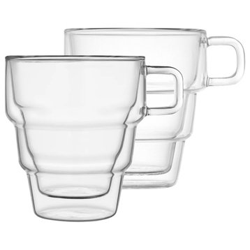 Pila Double Walled Coffee Glass Tea Cups 10 oz, Set of 2