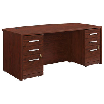 Sauder Affirm 72" Bowfront Desk and Two 3-Drawer Mobile File Cabinets in Cherry