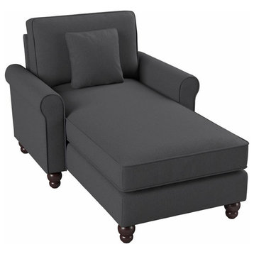 Hudson Chaise Lounge with Arms in Charcoal Gray Herringbone Fabric