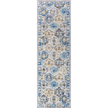Modern Persian Boho Vintage Trellis Blue/Multi 2' x 8' Runner Rug