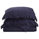 Blue Nile Mills - 3PC Solid Breathable Duvet Cover & Pillow Sham Set, Navy Blue, King/California King - Make a bed you'll never want to leave with the Egyptian Cotton Duvet Cover with Matching Pillow Shams. Crafted from 100% Egyptian Cotton with a cozy 300-thread count, the longer fibers and tight weave construction make this set softer and more durable than any other type of Cotton. This duvet fastens with a clear, hidden buttons to provide a clean, streamlined look to your bedding ensemble.