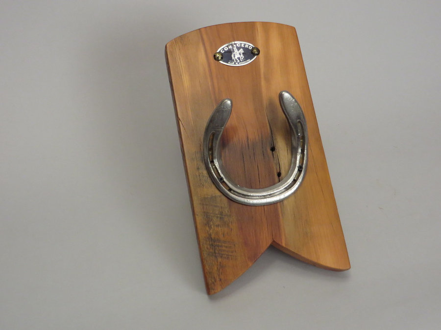#R15028 Coat Rack Reclaimed Ambrosia Maple, horseshoes, leather.