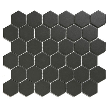 11.06"x12.8" Unglazed Porcelain Mosaic Tile Sheet London Hexagon Dark Gray