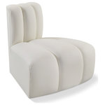 Meridian Furniture - Arc Upholstered Modular Component, Cream, 1-Piece: Reverse Corner, Vegan Leather - Unleash modern opulence with the Arc Vegan Leather Reversed Corner. Crafted for the modern connoisseur, this chair injects an air of refined luxury into any space. Its sleek silhouette, upholstered in supple cream vegan leather, exudes timeless sophistication while the deep channel tufting adds textural intrigue, further elevating the chair's visual appeal. The modular design makes it a versatile chameleon, effortlessly adapting to your evolving needs and preferences. Whether you envision it gracing a chic living room corner, basking in the glow of a bedroom window, or adding a touch of drama to a home office, the Arc seamlessly complements your unique interior aesthetic.