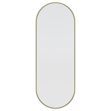 22" W X 60" H Pill Shape Stainless Steel Framed Mirror, Satin Brass