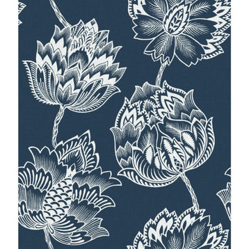Blue & White Batik Jacobean Peel & Stick Wallpaper