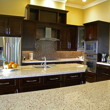Contemporary kitchen with recycled glass counter top