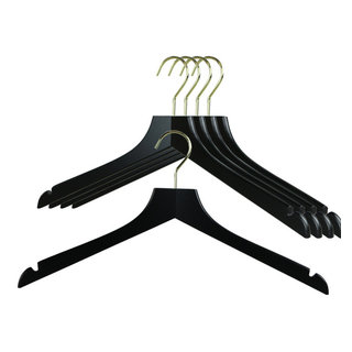 International Hanger Wooden Wavy Top Hanger, Black Finish w/ Chrome Hardware, Box of 100