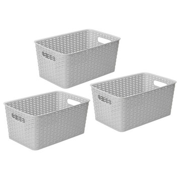 Plastic Rattan Storage Box Basket Organizer Large, ba426, Grey, 3