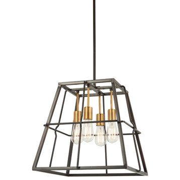 Keeley Calle 4 Light Pendant in Painted Bronze/Natural Brush