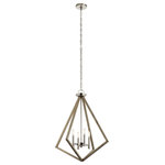 Kichler - Chandelier 4-Light - The 4-light chandelier from the DerynTM collection delivers a minimalist style with crisp, clean lines and an inverted diamond shape structure. Accented with clear seeded glass and a Distressed Antique Grey and Nickel finish - making it the perfect addition to refined rustic and coastal settings. in.,