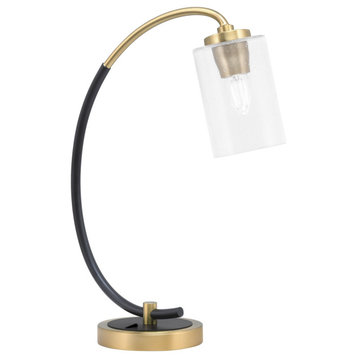 1-Light Desk Lamp, Matte Black/New Age Brass Finish, 4" Clear Bubble Glass
