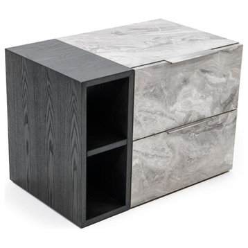 Modrest Maranello Modern Wood & Faux Marble Nightstand in Wash Gray