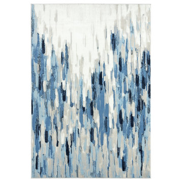 Abani Porto PRT140B Contemporary Blue and Beige Abstract Area Rug, 7'9"x10'2"