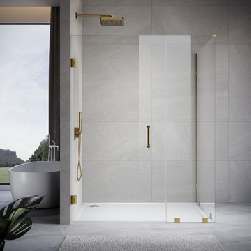 Frameless Hinged Shower Door – UKH07RP | Brushed Gold Hardware | 10mm SGCC Glass