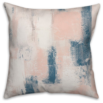 Blush and Navy Abstract Strokes 16x16 Throw Pillow