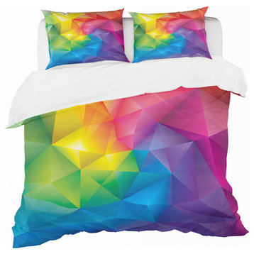 Rainbow 3D Triangular Geometry Modern Duvet Cover Set, Queen