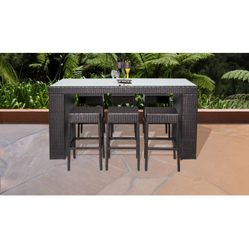 Barbados Bar Table Set With Barstools 7 Piece Outdoor Wicker Patio Furniture, Ba