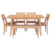 Linon Patty 6 Pce Wood Dining Set 4 Chairs and Bench with Woven Seats in Natural