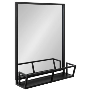 Jackson Metal Framed Mirror with Shelf, Black 22x29