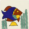 Tierra y Fuego Handmade Ceramic Tile, 4.25x4.25" Fish & Jellyfish, Box of 45