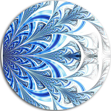 Fractal Flower In Soft Blue Digital Art, Floral Disc Metal Artwork, 36"