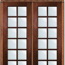 Prehung French Transom Double Door 96 Mahogany Full Lite 12 Lite - Patio Doors