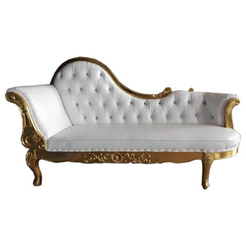 Infinity Gold and White Tufted Chaise