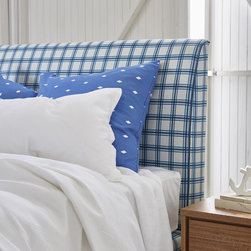 Venus Standard Headboard With Slimline Base In Warwick Haven Agean Blue & Stockh - Bed Frames