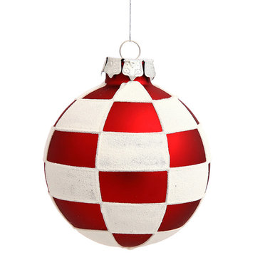 3" Red and White Check Balls, Set of 4