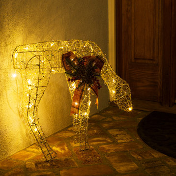 1.6 Feet Tall Gold Wire Grazing Doe Décor with White LED Lights