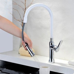 New White Porcelain Style Mixer Pull Out Kitchen Faucet HT9220 - Kitchen Faucets
