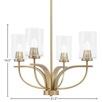 Cavella 4-Light Chandelier, New Age Brass, 4" Clear Bubble Glass