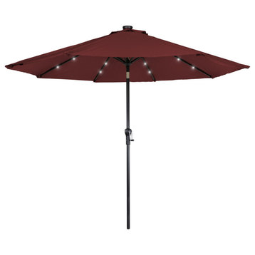 9ft Solar Lighted Outdoor Patio Umbrella With Hand Crank and Tilt Burgundy
