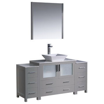 Fresca Torino 60" Gray Modern Bathroom Vanity w/ 2 Side Cabinets & Vessel Sink