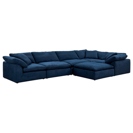 6PC Slipcovered L-Shape Sectional Sofa with Ottoman | Navy Blue