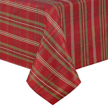Shimmering Plaid Holiday Tablecloth, Red/Green, 60"x84" Oval