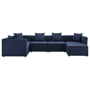 Saybrook Outdoor Patio Upholstered 6-Piece Sectional Sofa, Navy