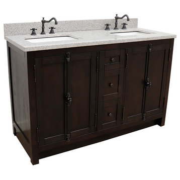 55" Double Vanity, Brown Ash Finish With Gray Granite Top