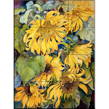 Tile Mural, Cascading Sunflowers by Joanne Porter