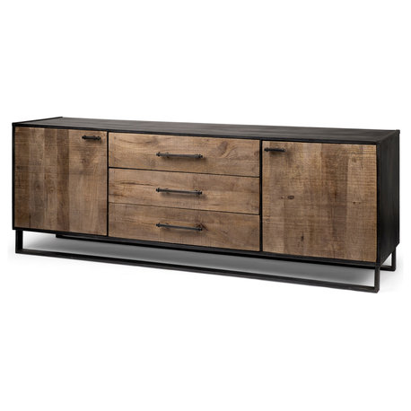 Alvin Medium Brown Solid Wood w/ Black Metal Frame Sideboard