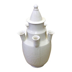 Chinese Off White Glazed Five Mouth Ceramic Jar Urn - Decorative Jars And Urns