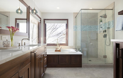 Bathroom of the Week: Airy and Elegant in Walnut and Light Gray
