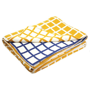 Cotton Throw Blanket, Sveda Collection - Grey/Blue, Blue/Yellow