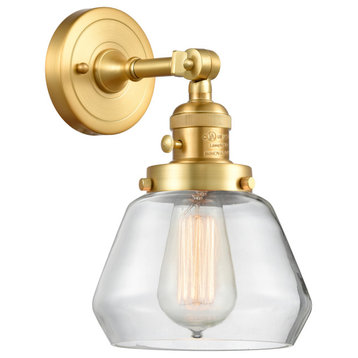 Fulton Sconce With Switch, Satin Gold, Clear