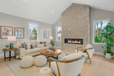 Inspiration for a transitional family room remodel in Boston